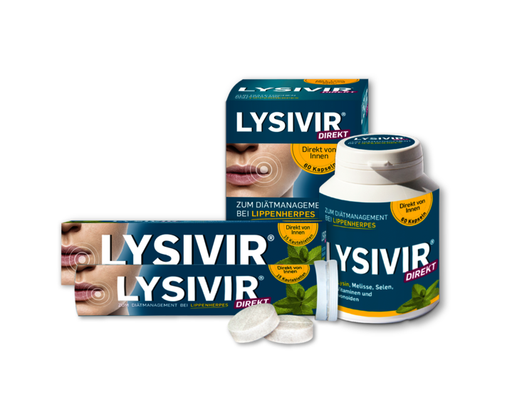 Produktbild verschiedener Produkte von Lysivir bei Lippenherpes