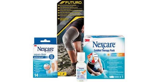 Produktbild diverser FUTURO™ und Nexcare™ Produkte: FUTURO™ und Nexcare™ Produkte